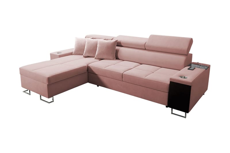 4-seters Hjørnesovesofa Torretta Venstre - Rosa - Fløyelssofaer - Sovesofa divan