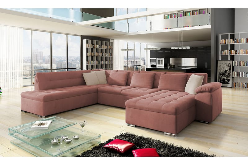 4-seters Sovesofa Høyre - Rosa - Sovesofa divan