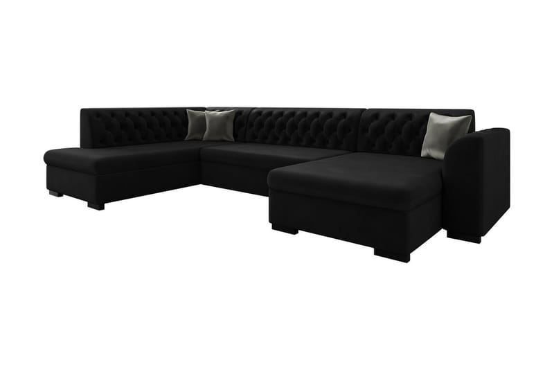 4-seters Sovesofa med Divan og Sjeselong Gerdin Høyre Oppbev - Fløyel/Svart - Møbler - Sofaer - Sovesofaer - Sovesofa divan