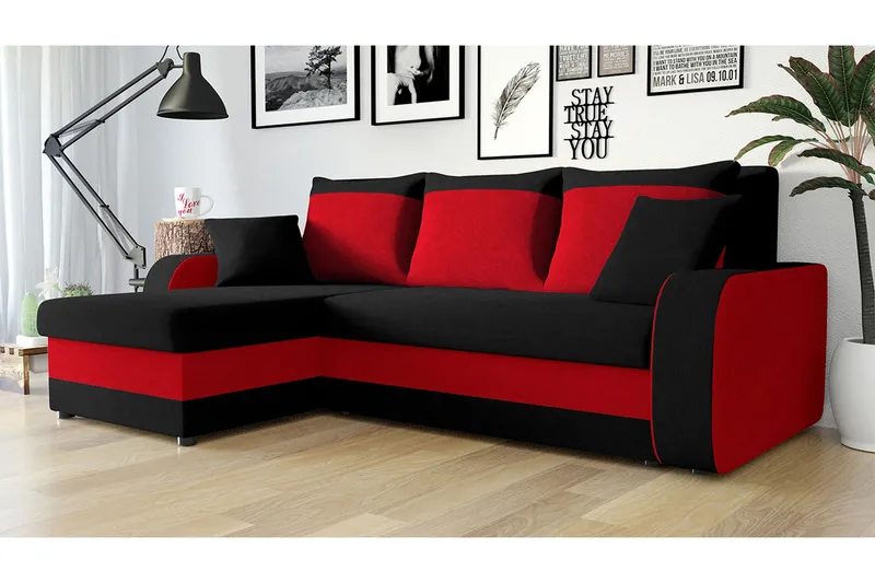 Alvared 3-seters Hjørnesovesofa Universal - Grå/Rød - Møbler - Sofaer - Sovesofaer - Sovesofa divan