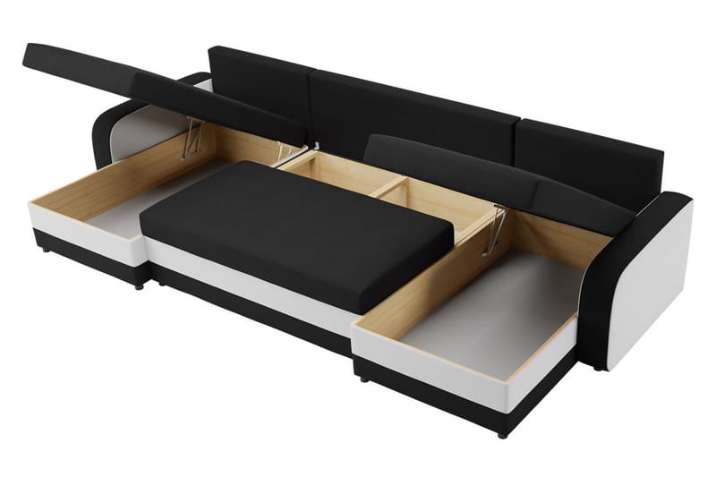 Alvared 4-seters Sovesofa med Dobbeldivan med Oppbevaring - Fløyel/Svart/Grå - Møbler - Sofaer - Sovesofaer - Sovesofa divan