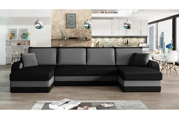 Alvared 4-seters Sovesofa med Dobbeldivan med Oppbevaring - Fløyel/Svart/Grå - Møbler - Sofaer - Sovesofaer - Sovesofa divan