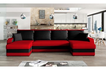Alvared 4-seters Sovesofa med Dobbeldivan med Oppbevaring - Rød/Svart - Møbler - Sofaer - Sovesofaer - Sovesofa divan