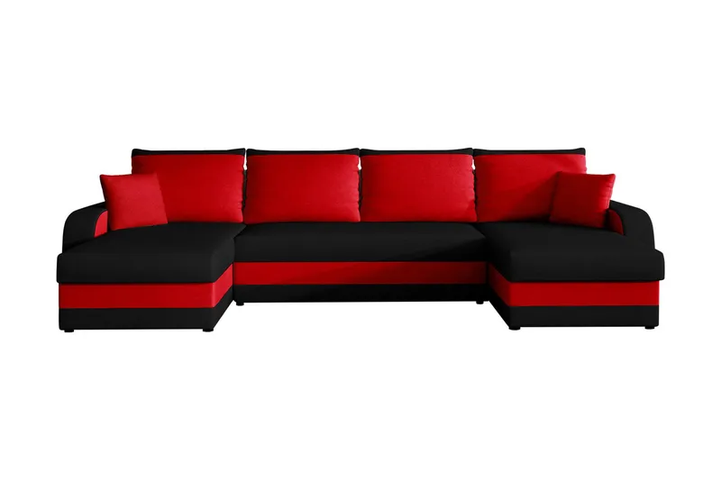 Alvared 4-seters Sovesofa med Dobbeldivan med Oppbevaring - Svart/Rød - Møbler - Sofaer - Sovesofaer - Sovesofa divan