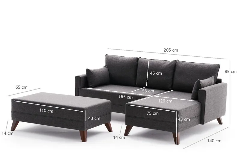 Antigua Mini Sovesofa med Divan Høyre - Antrasitt/Brun - Møbler - Sofaer - Sovesofaer - Sovesofa divan