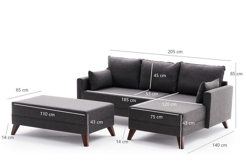 Antigua Mini Sovesofa med Divan Høyre - Antrasitt/Brun - Møbler - Sofaer - Sovesofaer - Sovesofa divan