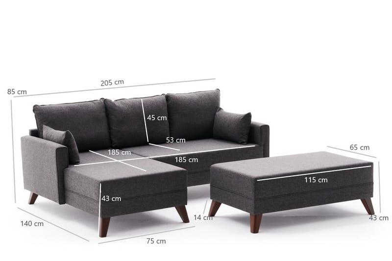 Antigua Mini Sovesofa med Divan Venstre - Antrasitt/Brun - Møbler - Sofaer - Sovesofaer - Sovesofa divan