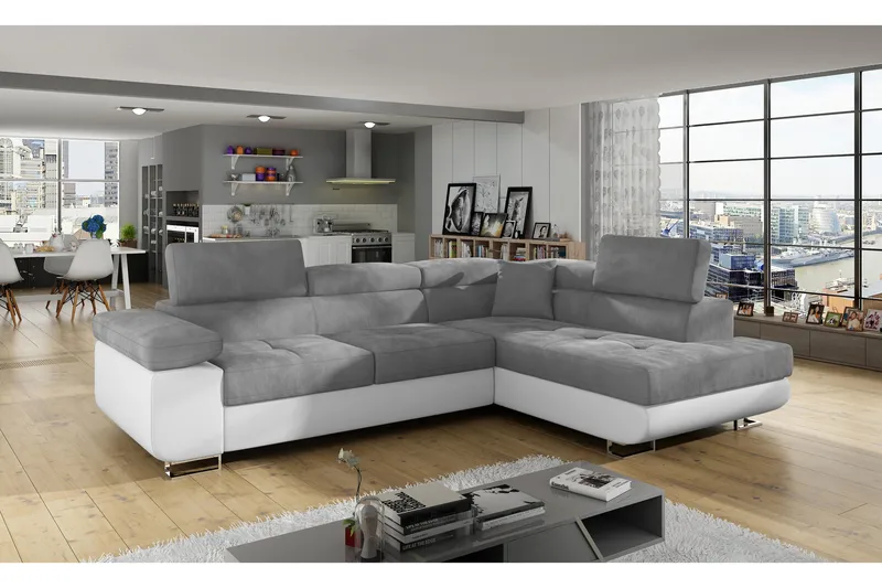 Bobis Høyrevendt L-formet Sovesofa 125x193 cm med Oppbevaring i Stoff, Gammelrosa