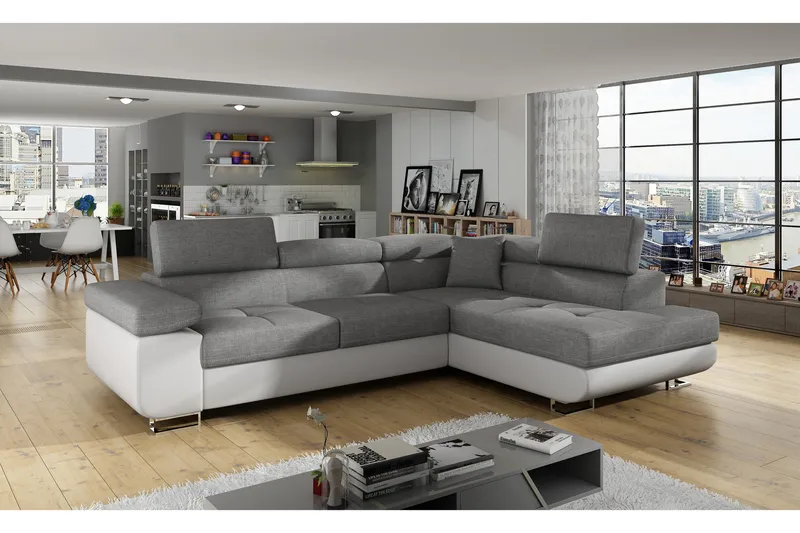 Bobis Sovesofa med Sjeselong Høyre, Grå/Hvit