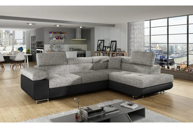 Bobis Sovesofa med Sjeselong Høyre - Grå/Svart - Møbler - Sofaer - Sovesofaer - Sovesofa divan