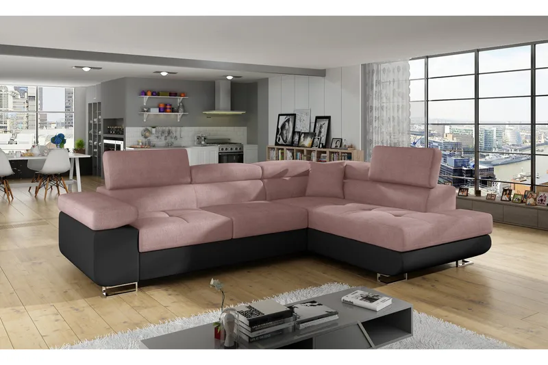 Bobis Sovesofa med Sjeselong Høyre, Rosa/Svart