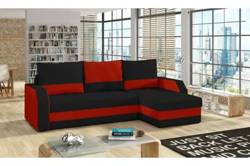 Candra Sovesofa med Divan - Svart/Rød - Møbler - Sofaer - Sovesofaer - Sovesofa divan