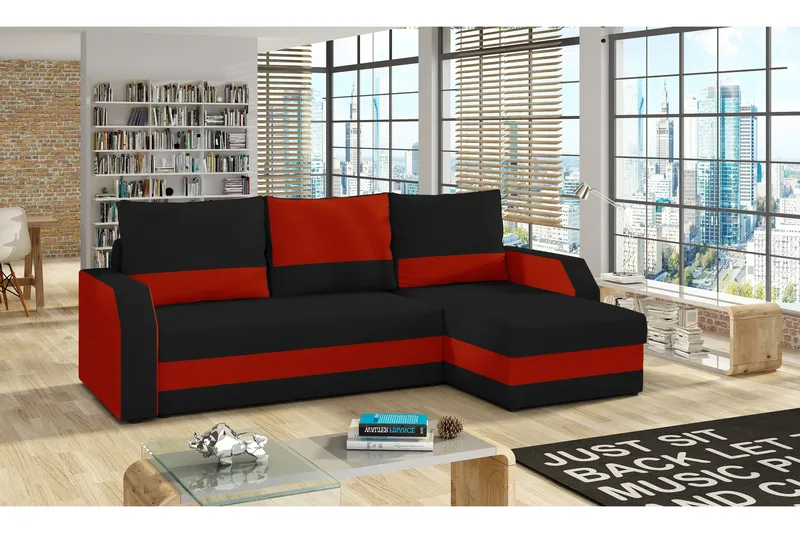 Candra Sovesofa med Divan, Svart/Rød