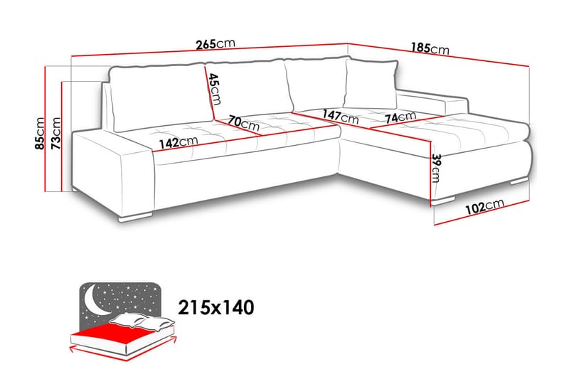 Cerys Divansovesofa 265x185x85 cm - Møbler - Sofaer - Sovesofaer - Sovesofa divan