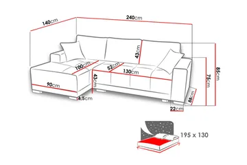 Dallas Divansovesofa 240x140x80 cm - Møbler - Sofaer - Sovesofaer - Sovesofa divan