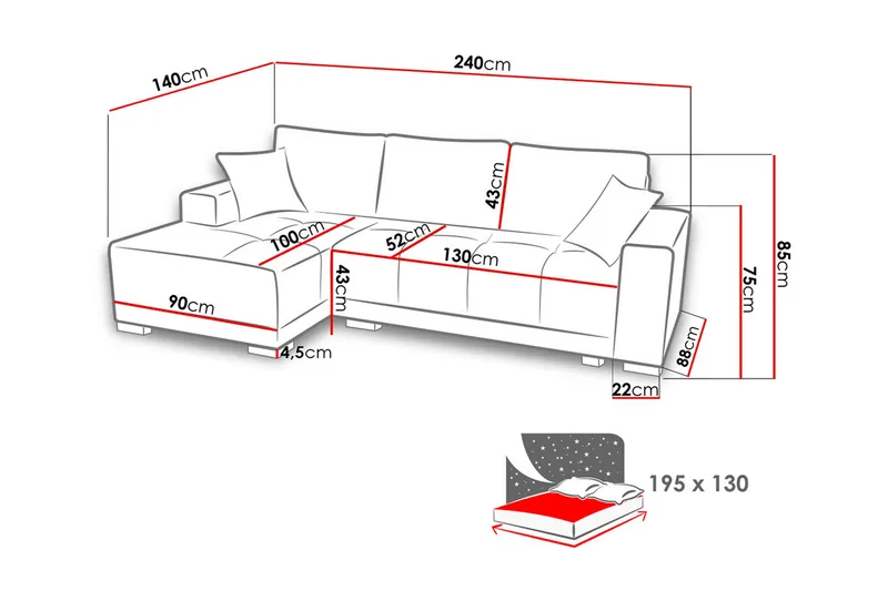 Dallas Divansovesofa 240x140x80 cm - Møbler - Sofaer - Sovesofaer - Sovesofa divan