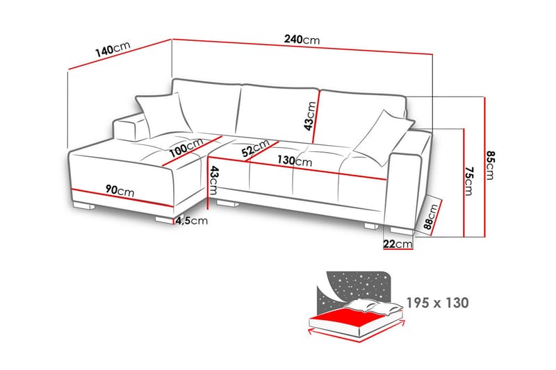 Dallas Divansovesofa 240x140x80 cm - Møbler - Sofaer - Sovesofaer - Sovesofa divan
