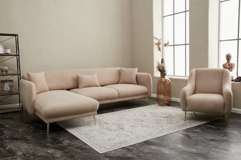 Devika Sovesofa med Sjeselong 4-seter - Beige - Møbler - Sofaer - Sovesofaer - Sovesofa divan