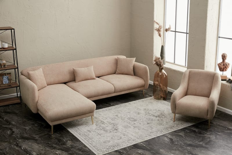 Devika Sovesofa med Sjeselong 4-seter - Beige - Møbler - Sofaer - Sovesofaer - Sovesofa divan