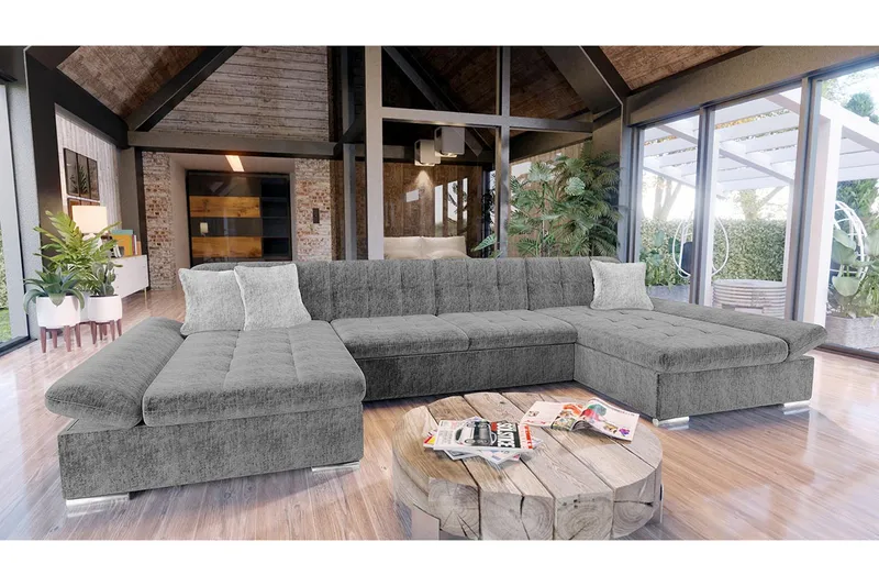 Dewitt 4-seter Universell Hjørnesofa med Divan og Sjeselong i Fløyel - Grå - Møbler - Sofaer - Sovesofaer - Sovesofa divan