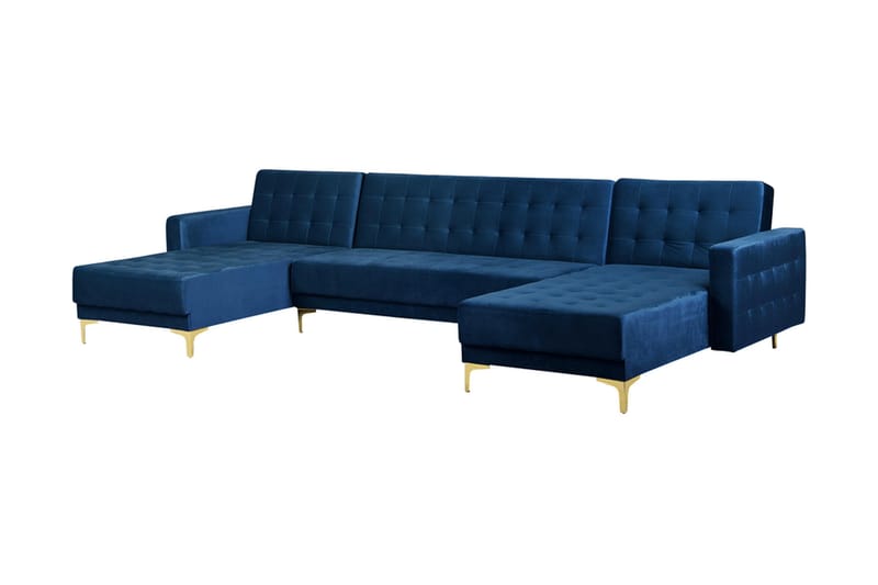 Divansofa med Sovefunksjon + fotskammel marineblå ABERDEEN - Sovesofa divan