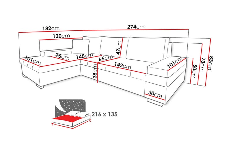 Divansovesofa Bangkok 274x182x83 cm - Sovesofa divan