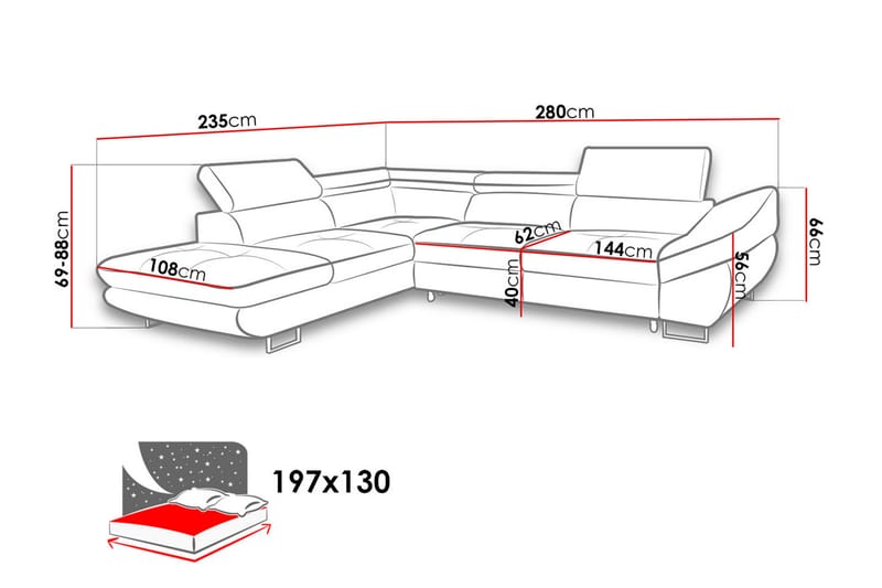 Divansovesofa Fabio 280x235x88 cm - Fløyelssofaer - Sovesofa divan