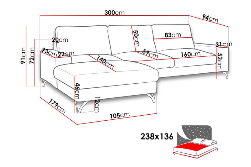 Divansovesofa Flavio 300x94x91 cm - Sovesofa divan