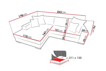 Divansovesofa Mexico 262x178x75 cm - Møbler - Sofaer - Sovesofaer - Sovesofa divan