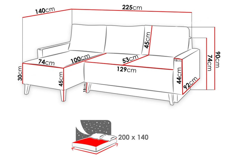 Divansovesofa Oviedo 225x140x88 cm - Møbler - Sofaer - Sovesofaer - Sovesofa divan