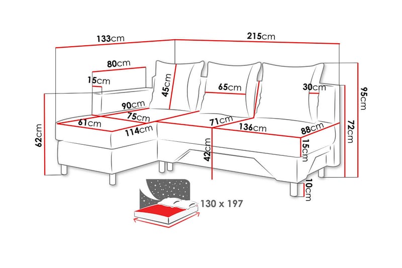 Divansovesofa Tom 215x133x72 cm - Fløyelssofaer - Sovesofa divan