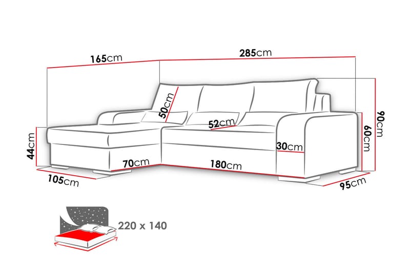 Divansovesofa Virago 285x165x90 cm - Sovesofa divan