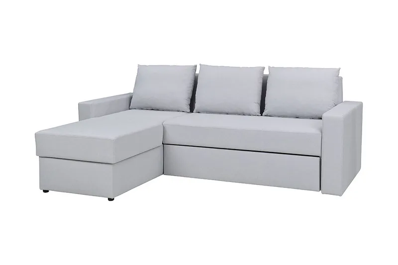 Domino 3-seter Hjørnesofa L-formet Utrekkbar 140x200 cm med Oppbevaring i Stoff, Grå