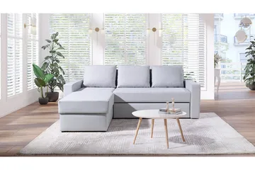 Domino 3-seter Hjørnesofa L-formet Utrekkbar 140x200 cm med Oppbevaring i Stoff - Grå - Møbler - Sofaer - Sovesofaer - Sovesofa divan