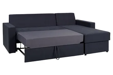 Domino 3-seter Hjørnesofa L-formet Utrekkbar 140x200 cm med Oppbevaring i Stoff - Grå - Møbler - Sofaer - Sovesofaer - Sovesofa divan