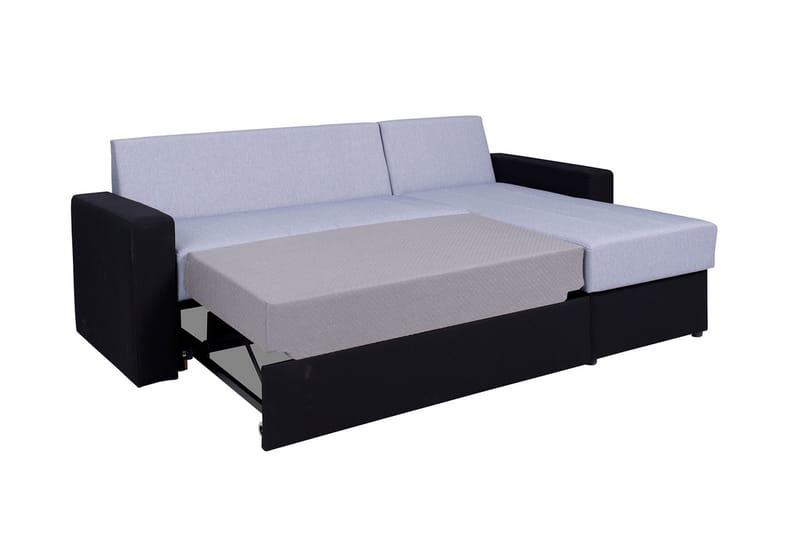 Domino 3-seter Hjørnesofa L-formet Utrekkbar 140x200 cm med Oppbevaring i Stoff - Grå - Møbler - Sofaer - Sovesofaer - Sovesofa divan