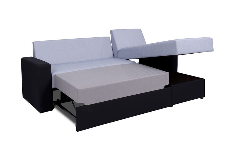 Domino 3-seter Hjørnesofa L-formet Utrekkbar 140x200 cm med Oppbevaring i Stoff - Grå - Møbler - Sofaer - Sovesofaer - Sovesofa divan