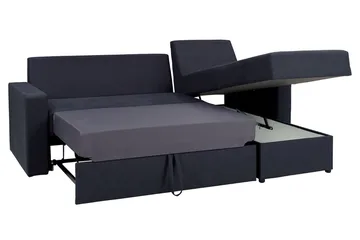 Domino 3-seter Hjørnesofa L-formet Utrekkbar 140x200 cm med Oppbevaring i Stoff - Grå - Møbler - Sofaer - Sovesofaer - Sovesofa divan