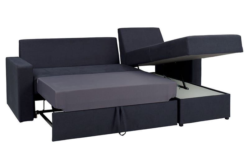 Domino 3-seter Hjørnesofa L-formet Utrekkbar 140x200 cm med Oppbevaring i Stoff - Grå - Møbler - Sofaer - Sovesofaer - Sovesofa divan