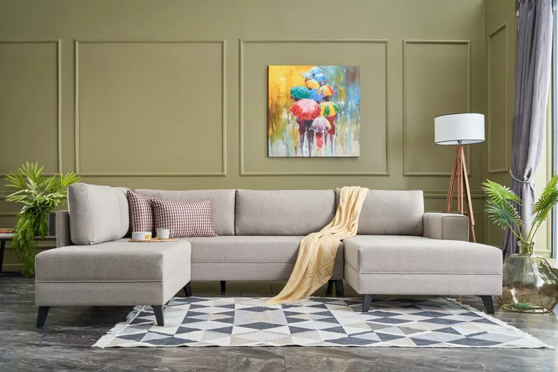 Efsunlu U-Sovesofa - Kremhvit/Svart - Møbler - Sofaer - Sovesofaer - Sovesofa divan