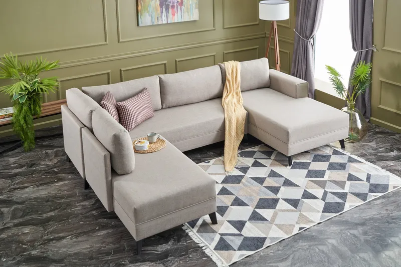 Efsunlu U-Sovesofa - Kremhvit/Svart - Møbler - Sofaer - Sovesofaer - Sovesofa divan