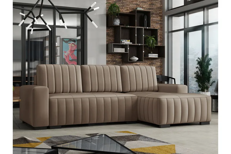 Esher 3-seters Hjørnesofa Høyre - Beige - Møbler - Sofaer - Sovesofaer - Sovesofa divan