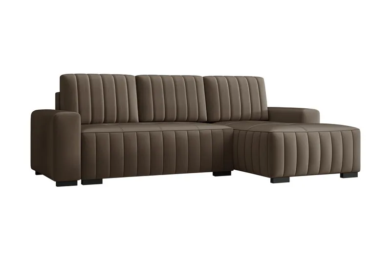 Esher 3-seters Hjørnesofa Høyre - Plysch/Brun - Møbler - Sofaer - Sovesofaer - Sovesofa divan