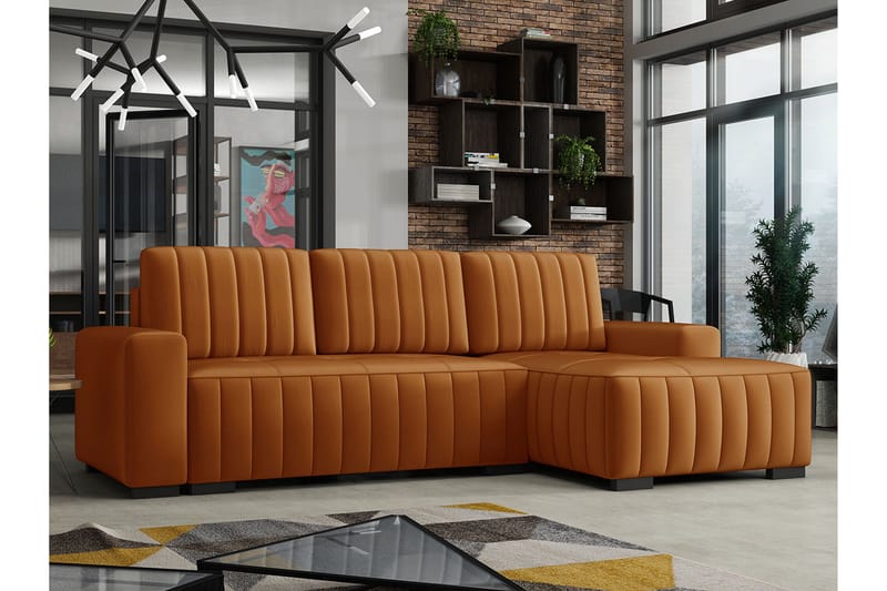 Esher 3-seters Hjørnesofa Høyre - Plysch/Brun - Møbler - Sofaer - Sovesofaer - Sovesofa divan