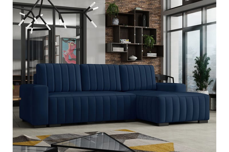 Esher 3-seters Hjørnesofa Høyre - Plysch/Blå - Møbler - Sofaer - Sovesofaer - Sovesofa divan