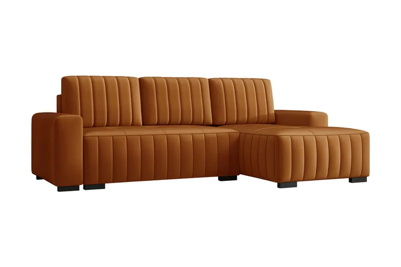 Esher 3-seters Hjørnesofa Høyre - Plysch/Brun - Møbler - Sofaer - Sovesofaer - Sovesofa divan