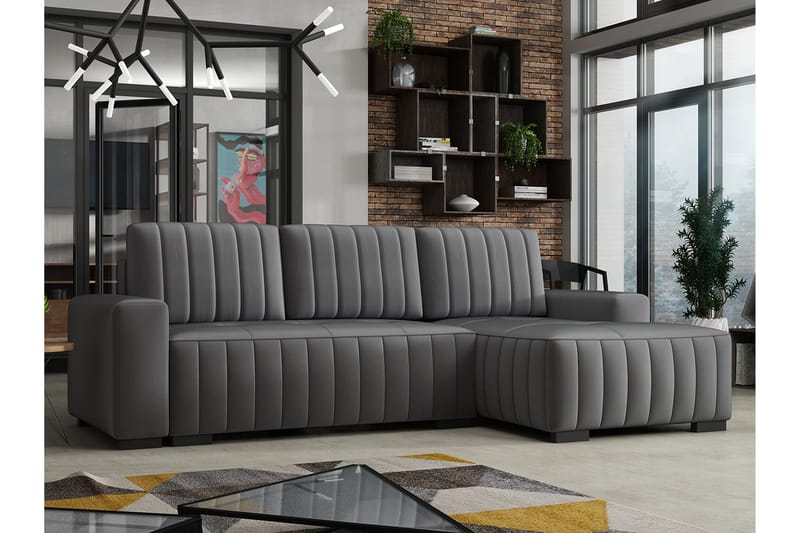 Esher 3-seters Hjørnesofa Høyre - Plysch/Grå - Møbler - Sofaer - Sovesofaer - Sovesofa divan