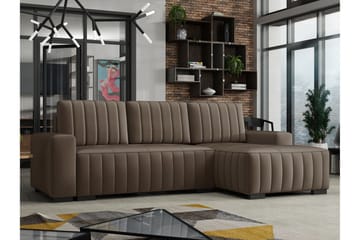 Esher 3-seters Hjørnesofa Høyre - Plysch/Brun - Møbler - Sofaer - Sovesofaer - Sovesofa divan