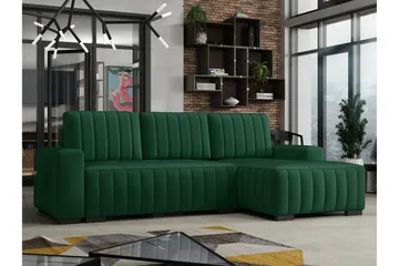 Esher 3-seters Hjørnesofa Høyre - Plysch/Grønn - Møbler - Sofaer - Sovesofaer - Sovesofa divan