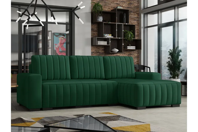 Esher 3-seters Hjørnesofa Høyre - Plysch/Grønn - Møbler - Sofaer - Sovesofaer - Sovesofa divan